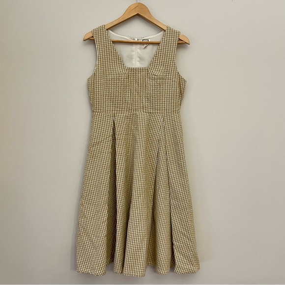 ANTHROPOLOGIE MO:VINT Sleeveless Yellow Plaid Fit-and-flare Dress Women’s Medium - Picture 1 of 8